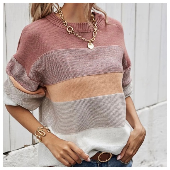 BOHO LOOSE FIT STRIPED COLOR BLOCK KNIT PULLOVER - Picture 6 of 6